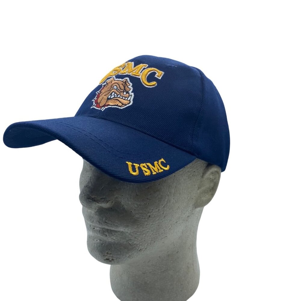 Vtg USMC Marines Bulldog Logo Embroidered Navy Blue Baseball Cap 100% Cotton OS‎